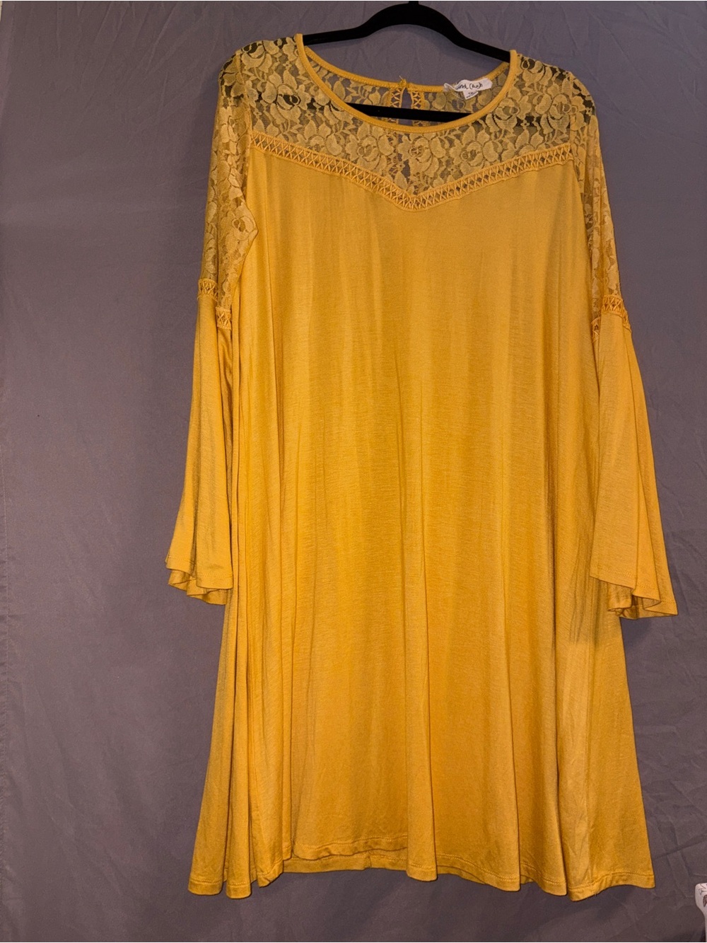 Mustard Lace-Yoke Women's Tunic Top